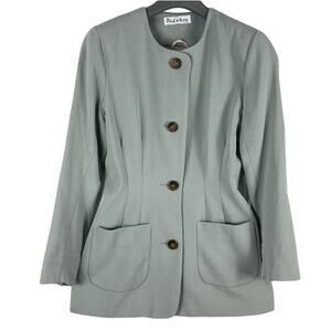VTG PIED A TERRE LONDON Jacket Blazer US 8 Blue-Grey Wool Fitted Tailored Button